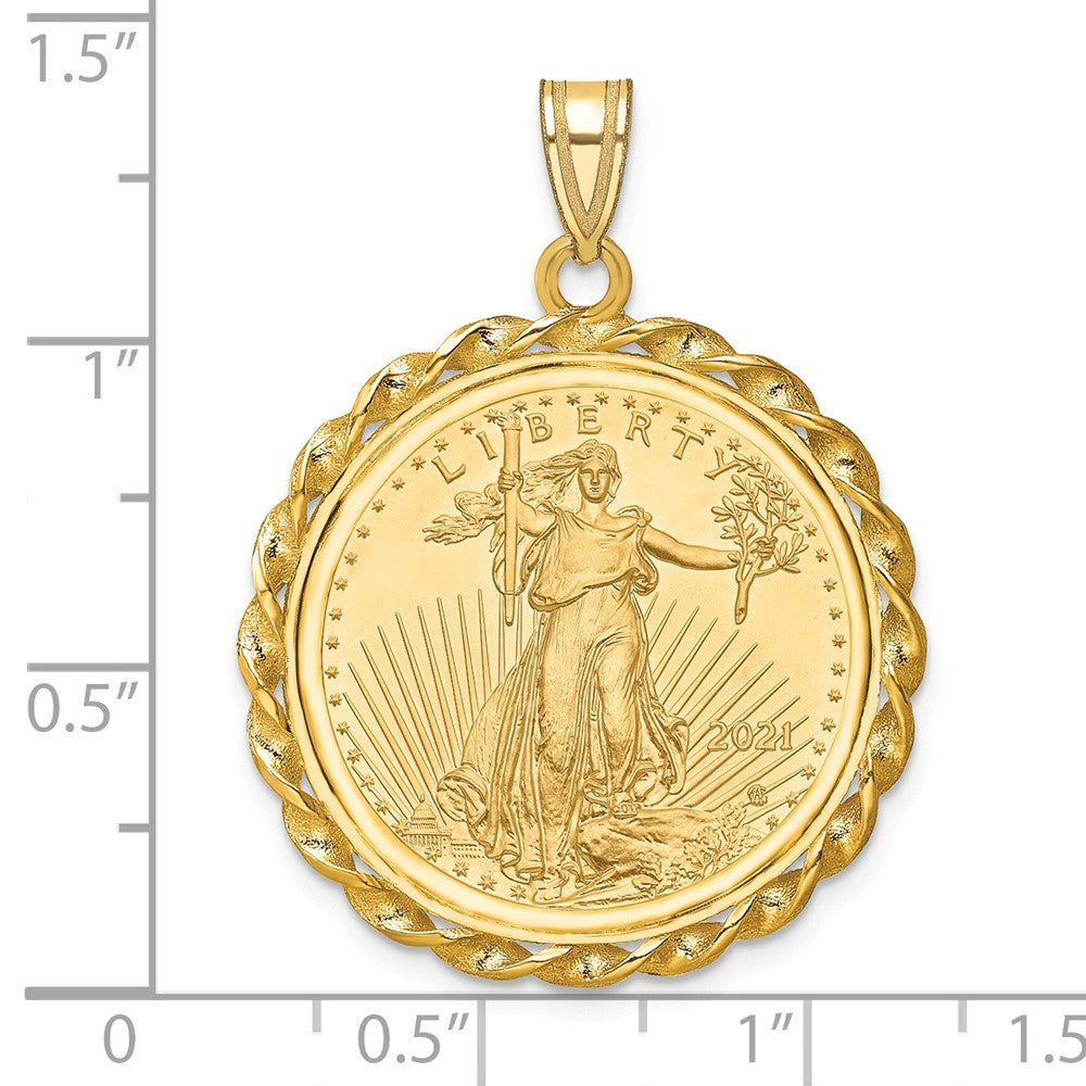14K Yellow Gold Wideband Distinguished Coin Jewelry Polished Wide Twisted Wire Mounted 1/4Oz American Eagle Prong Bezel Pendant