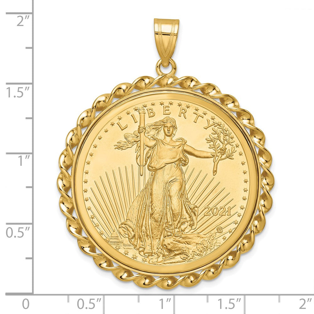 14K Yellow Gold Wideband Distinguished Coin Jewelry Polished Wide Twisted Wire Mounted 1Oz American Eagle Prong Bezel Pendant