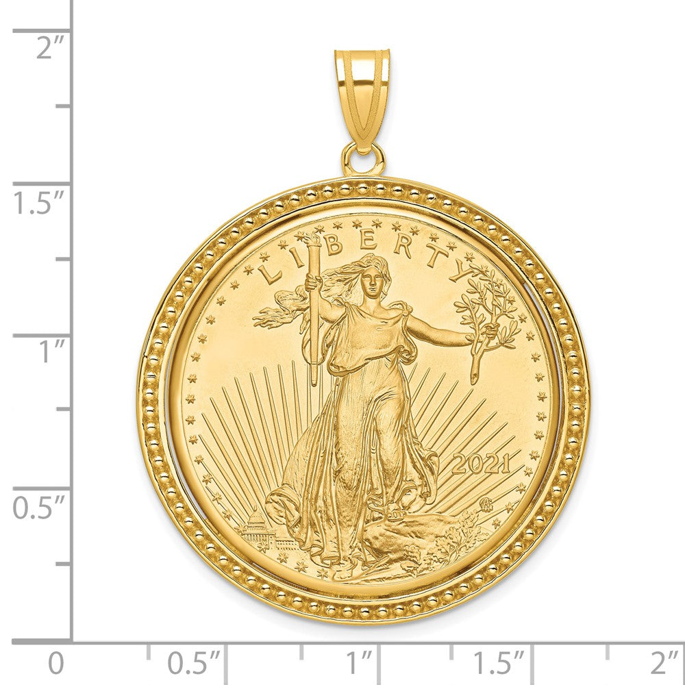 14K Yellow Gold Wideband Distinguished Coin Jewelry Polished And Beaded Mounted 1Oz American Eagle Bezel Pendant