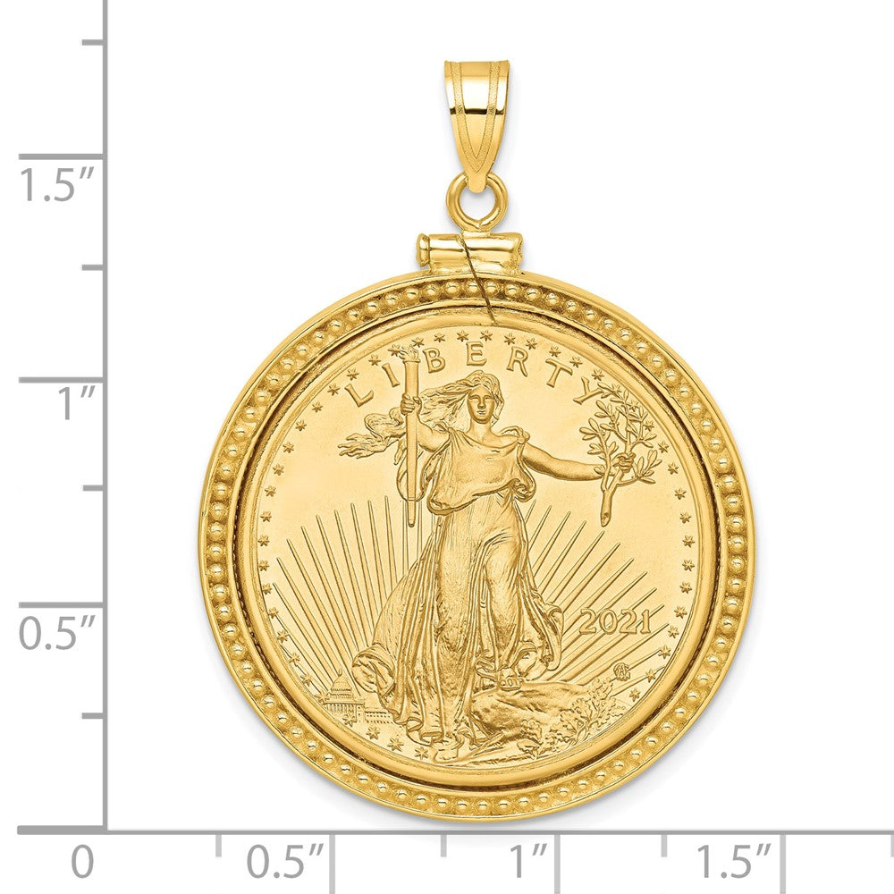 14K Yellow Gold Wideband Distinguished Coin Jewelry Polished And Beaded Mounted 1/2Oz American Eagle Screw Top Bezel Pendant