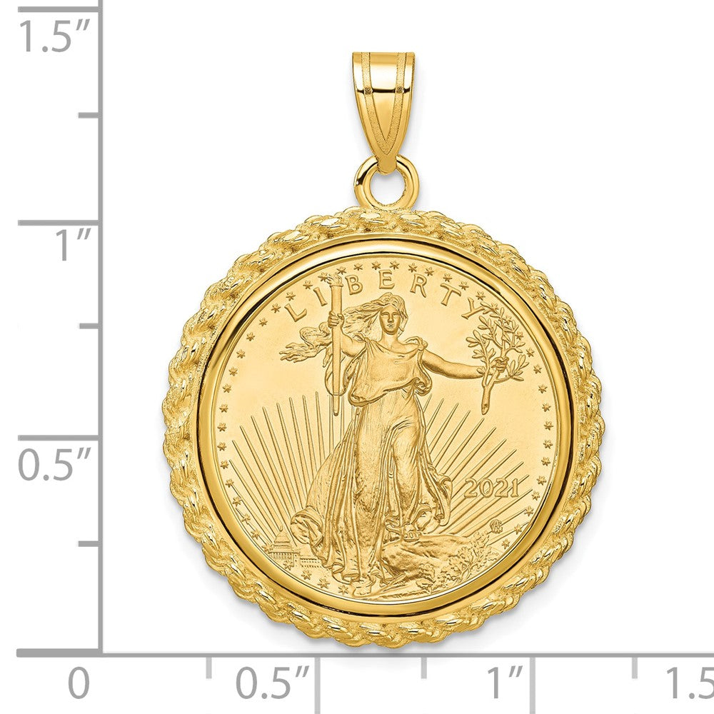 14K Yellow Gold Wideband Distinguished Coin Jewelry Polished With Casted Rope Mounted 1/4Oz American Eagle Prong Bezel Pendant