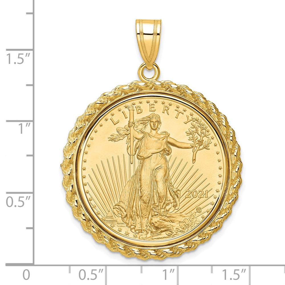 14K Yellow Gold Wideband Distinguished Coin Jewelry Polished With Casted Rope Mounted 1/2Oz American Eagle Prong Bezel Pendant