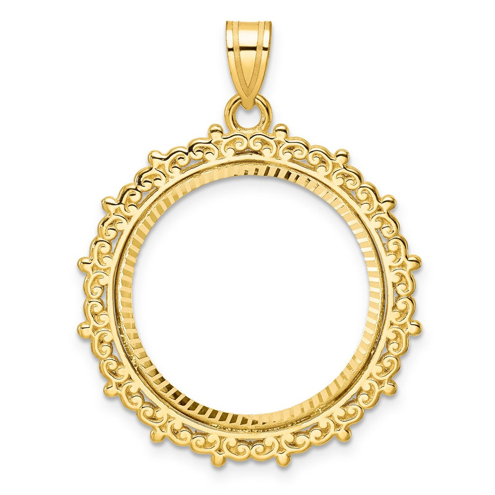 14K Yellow Gold Wideband Distinguished Coin Jewelry Polished And Diamond-Cut Fancy 22.0mm Prong Bezel Pendant