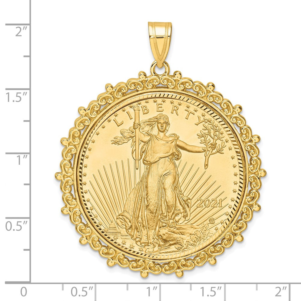 14K Yellow Gold Wideband Distinguished Coin Jewelry 14Ky Fancy Diamond-Cut Mounted 1Oz American Eagle Bezel Pendant