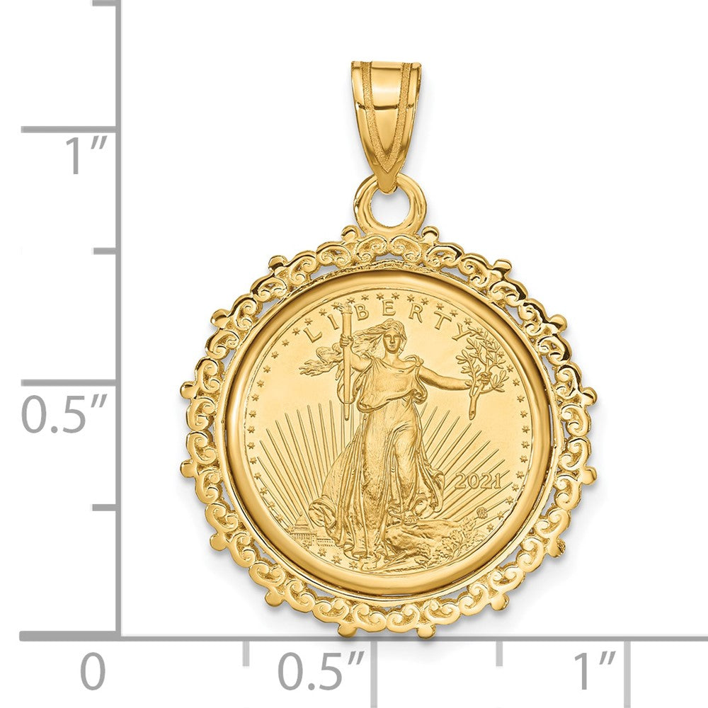 14K Yellow Gold Wideband Distinguished Coin Jewelry Polished Fancy Mounted 1/10Oz American Eagle Prong Bezel Pendant