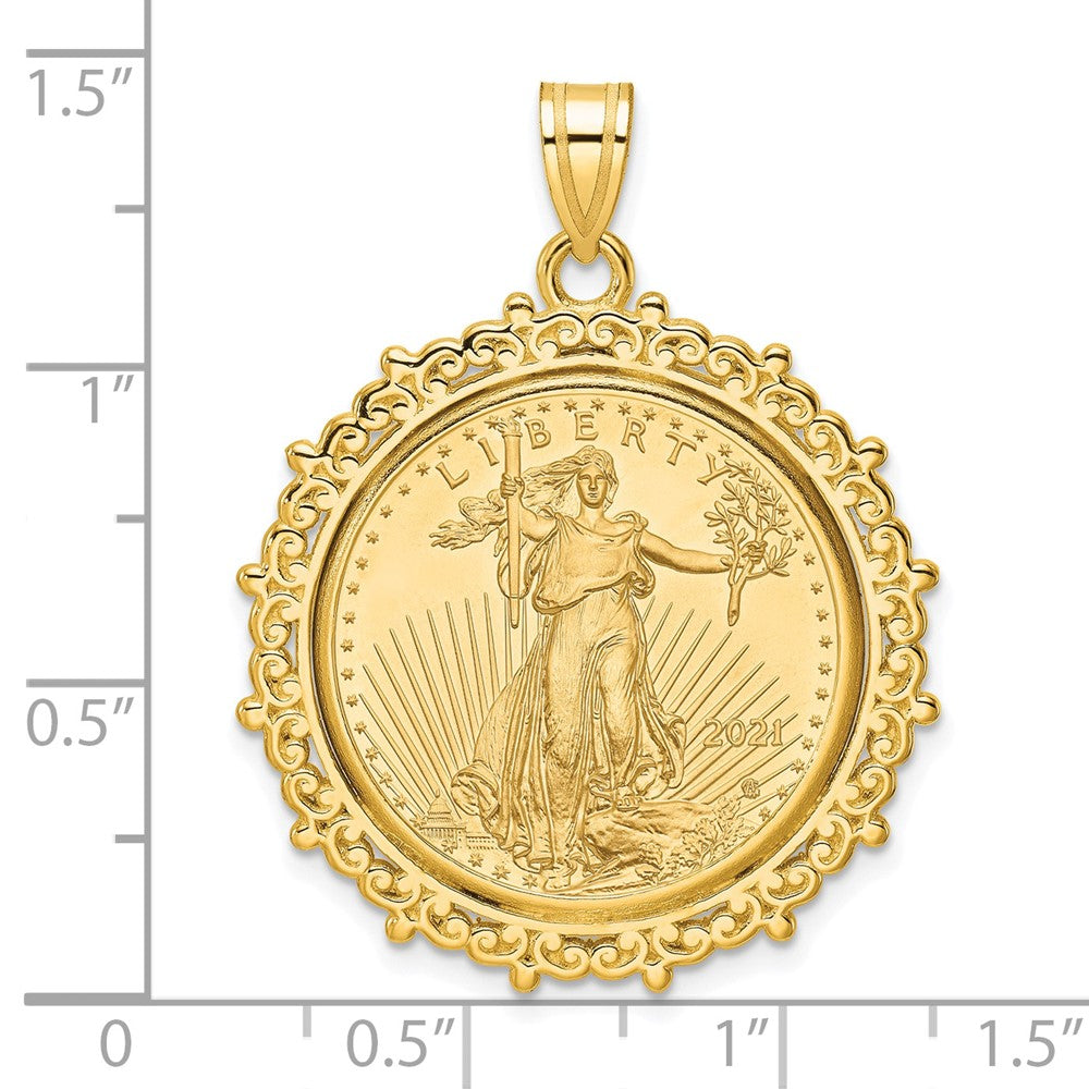 14K Yellow Gold Wideband Distinguished Coin Jewelry Polished Fancy Mounted 1/4Oz American Eagle Prong Bezel Pendant
