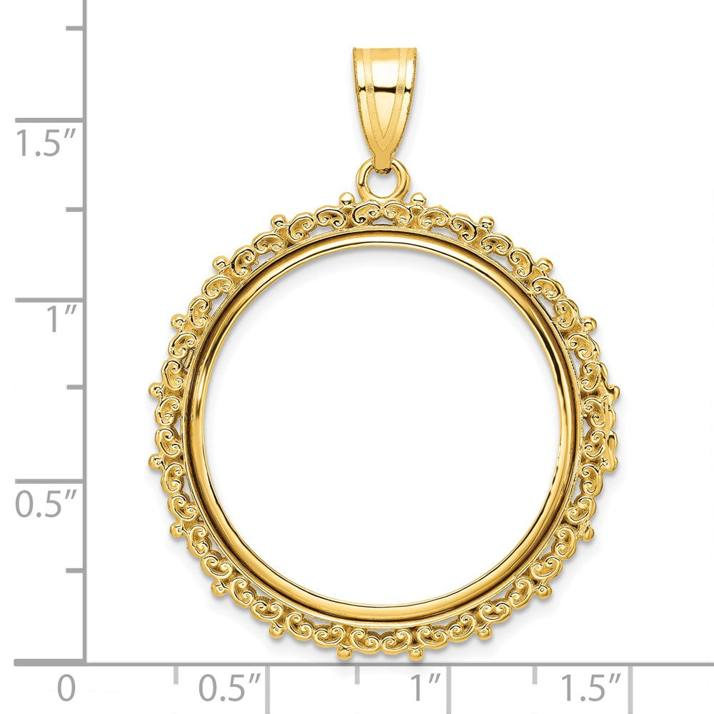 14K Yellow Gold Wideband Distinguished Coin Jewelry Polished Fancy 27.0mm Prong Bezel Pendant