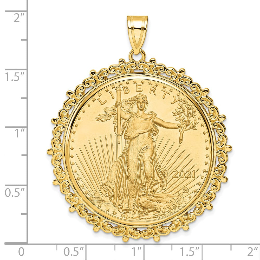 14K Yellow Gold Wideband Distinguished Coin Jewelry Polished Fancy Mounted 1Oz American Eagle Prong Bezel Pendant