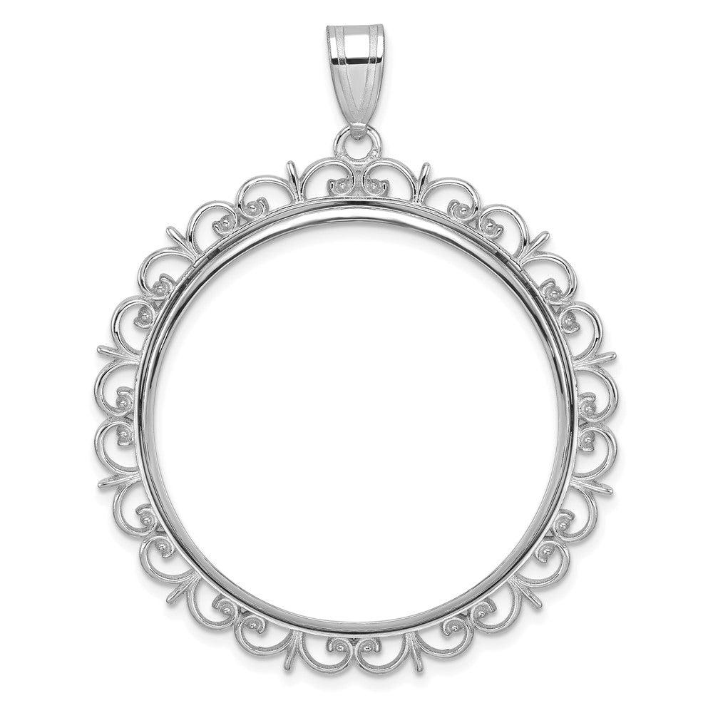 14K White Gold Wideband Distinguished Coin Jewelry Polished Fancy 32.7mm Prong Bezel Pendant