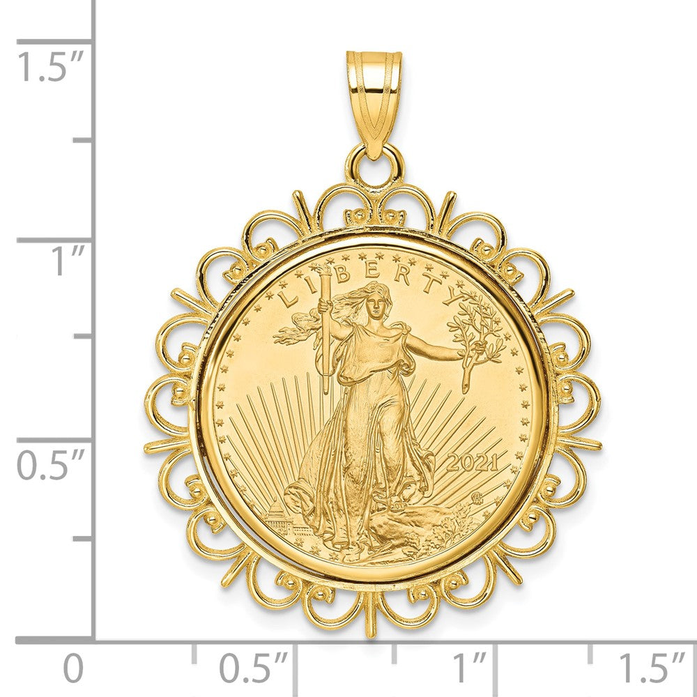 14K Yellow Gold Wideband Distinguished Coin Jewelry Polished Fancy Mounted 1/4Oz American Eagle Prong Bezel Pendant