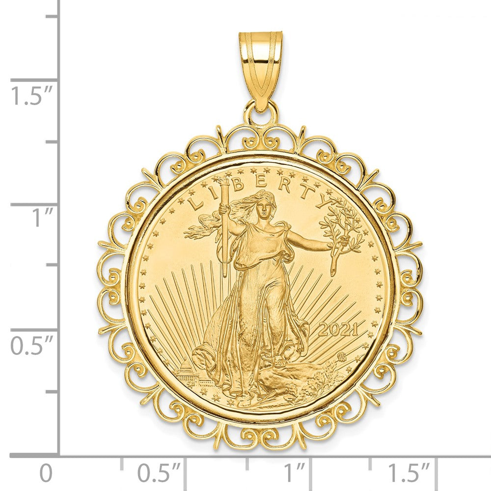 14K Yellow Gold Wideband Distinguished Coin Jewelry Polished Fancy Mounted 1/2Oz American Eagle Prong Bezel Pendant