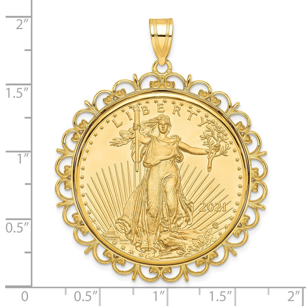 14K Yellow Gold Wideband Distinguished Coin Jewelry Polished Fancy Mounted 1Oz American Eagle Prong Bezel Pendant
