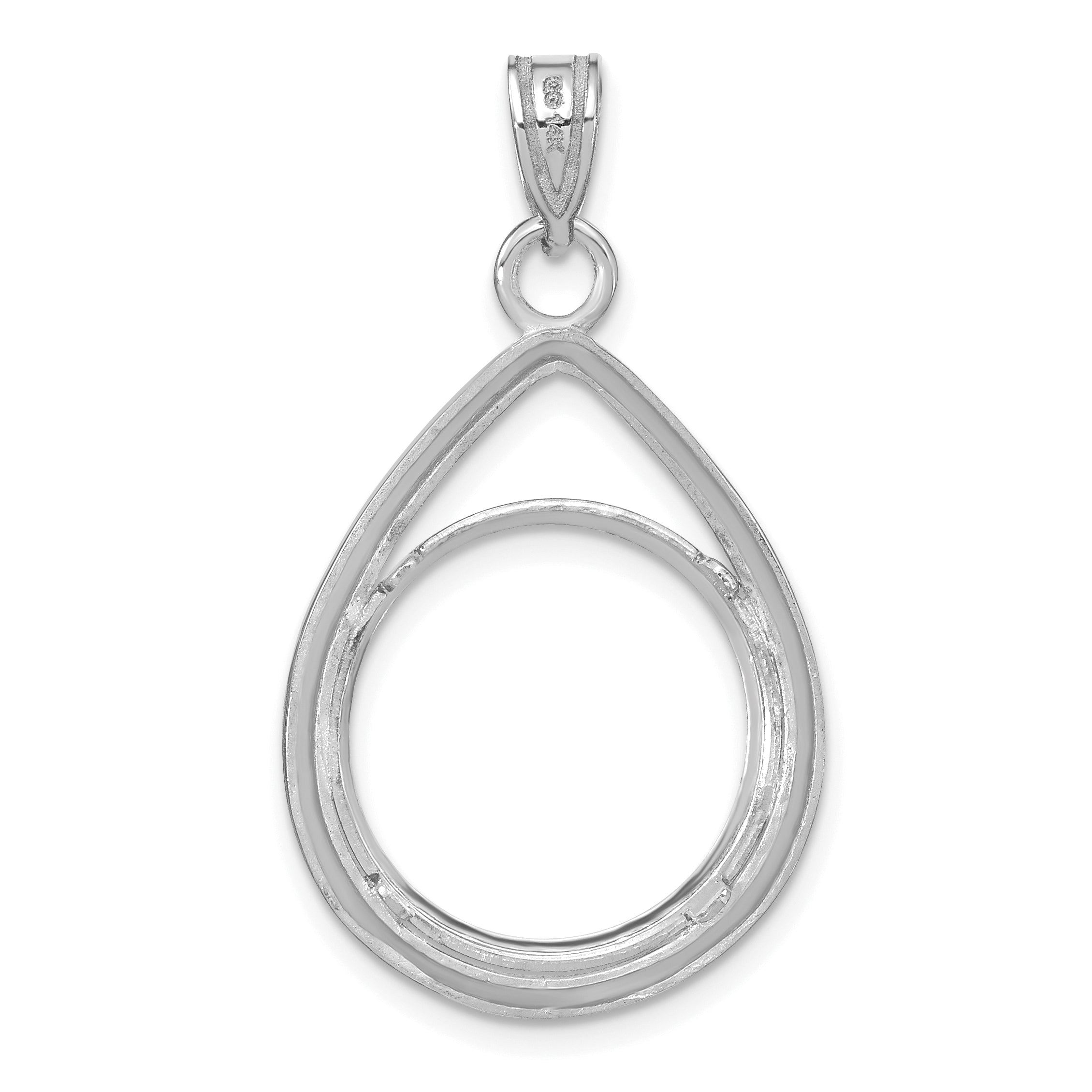 14K White Gold Wideband Distinguished Coin Jewelry Polished And Diamond-Cut Teardrop 16.5mm Prong Bezel Pendant