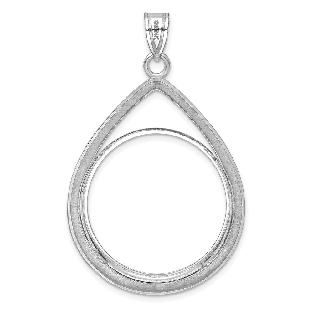 14K White Gold Wideband Distinguished Coin Jewelry Polished And Diamond-Cut Teardrop 27.0mm Prong Bezel Pendant