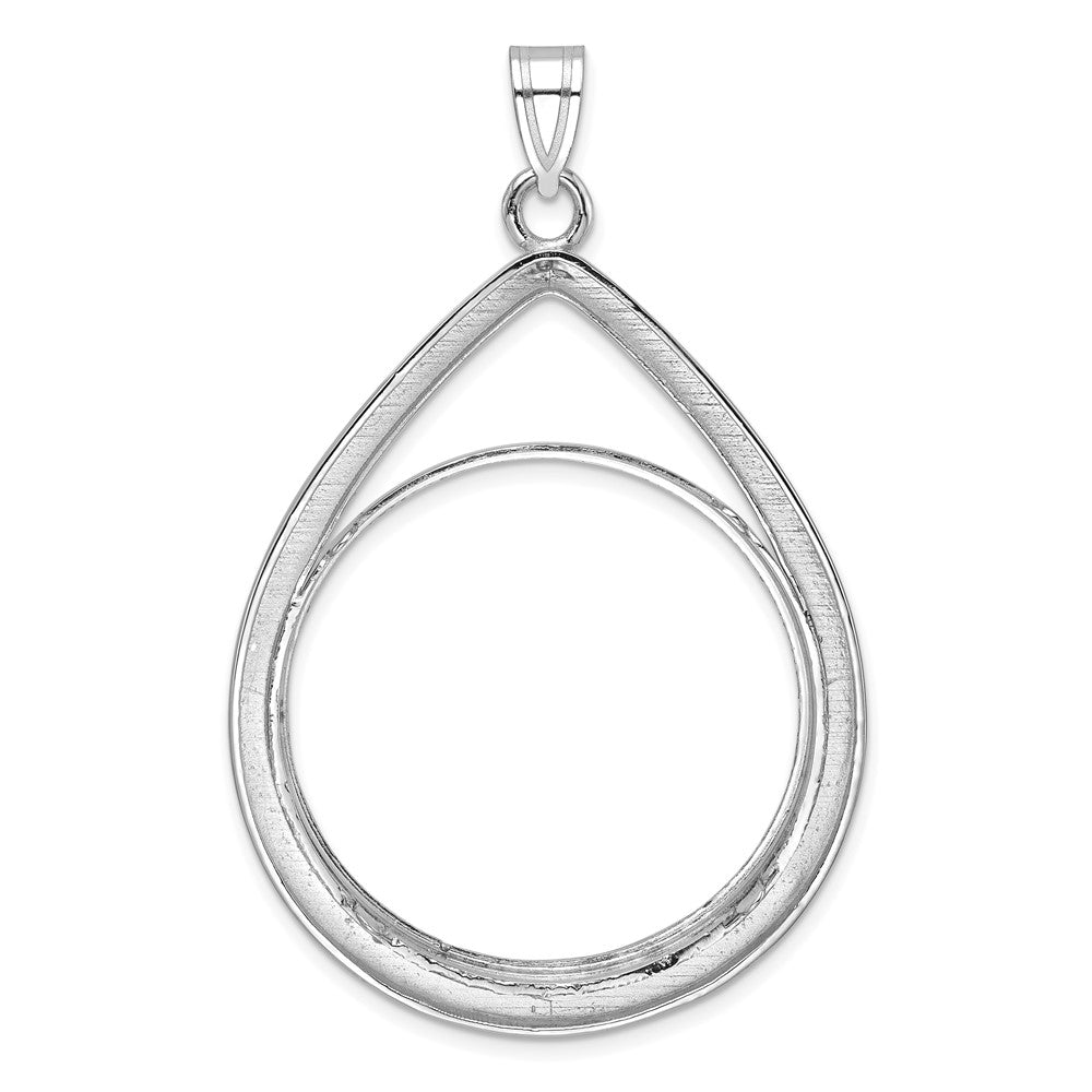 14K White Gold Wideband Distinguished Coin Jewelry Polished And Diamond-Cut Teardrop 32.7mm Prong Bezel Pendant