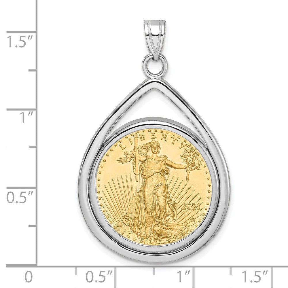 14K White Gold Wideband Distinguished Coin Jewelry Polished Lightweight Teardrop Mounted 1/4Oz American Eagle Prong Bezel Pendant