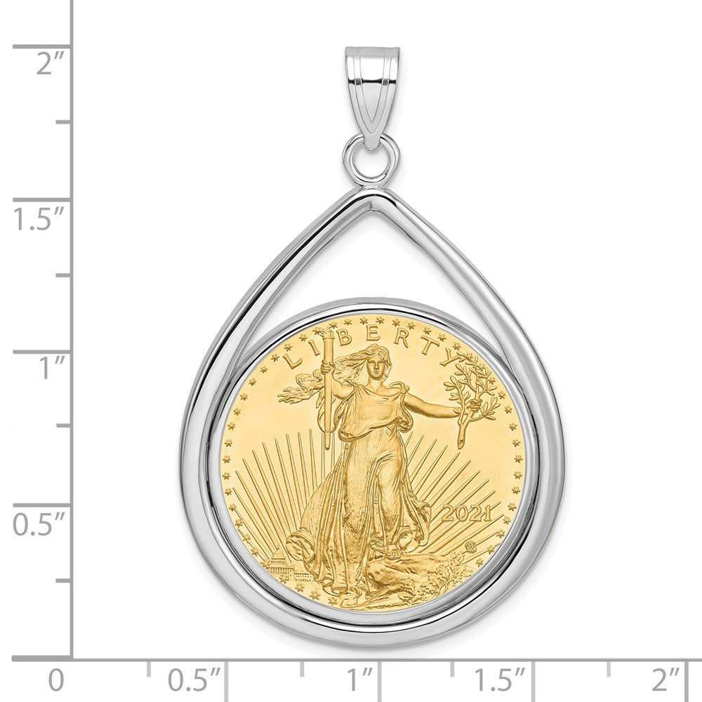 14K White Gold Wideband Distinguished Coin Jewelry Polished Lightweight Teardrop Mounted 1/2Oz American Eagle Prong Bezel Pendant