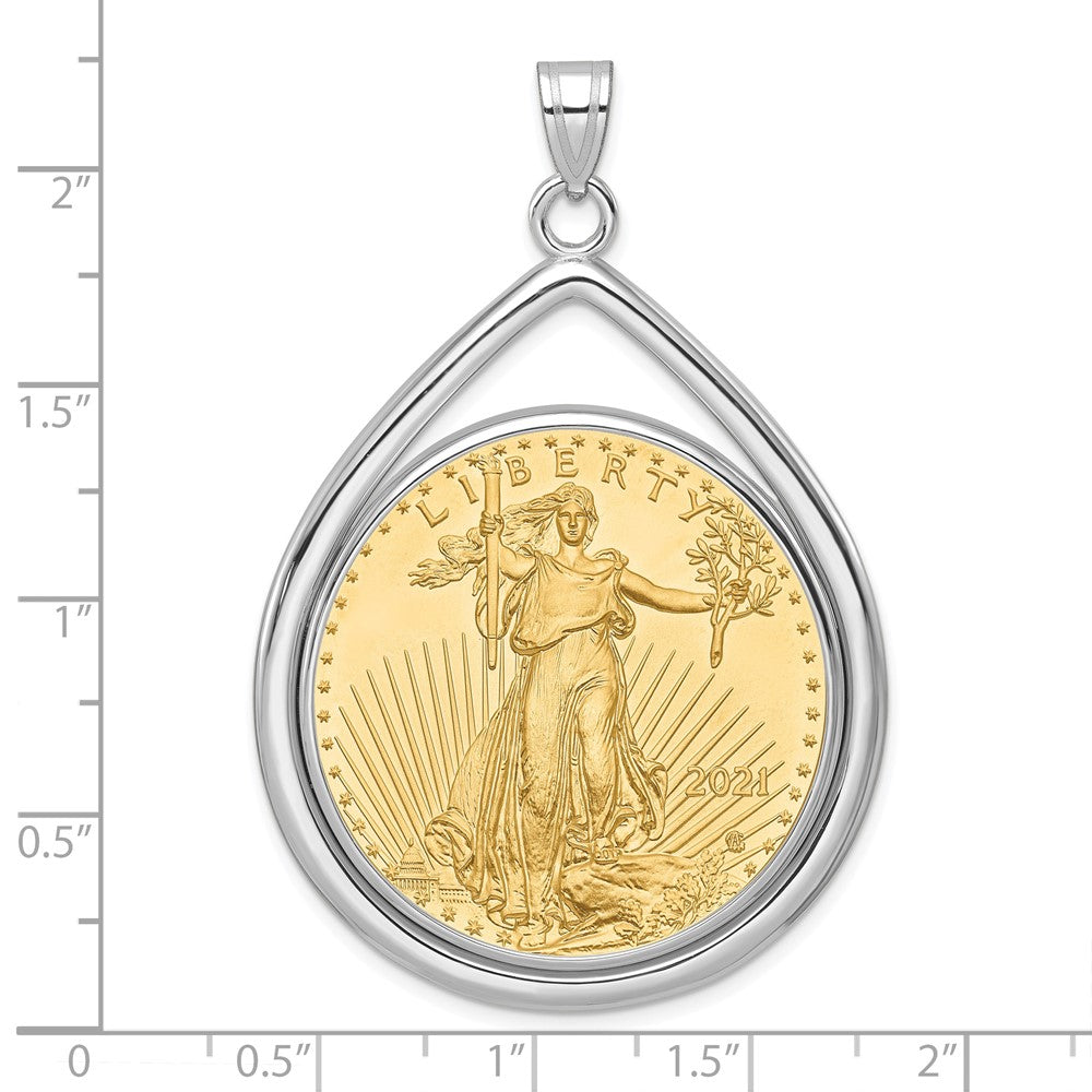 14K White Gold Wideband Distinguished Coin Jewelry Polished Lightweight Teardrop Mounted 1Oz American Eagle Prong Bezel Pendant