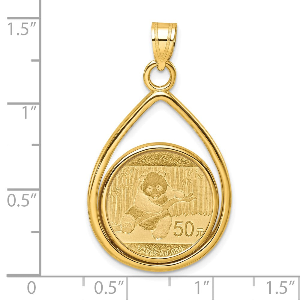 14K Yellow Gold Wideband Distinguished Coin Jewelry Polished Lightweight Teardrop Mounted 1/10Oz Panda Prong Bezel Pendant