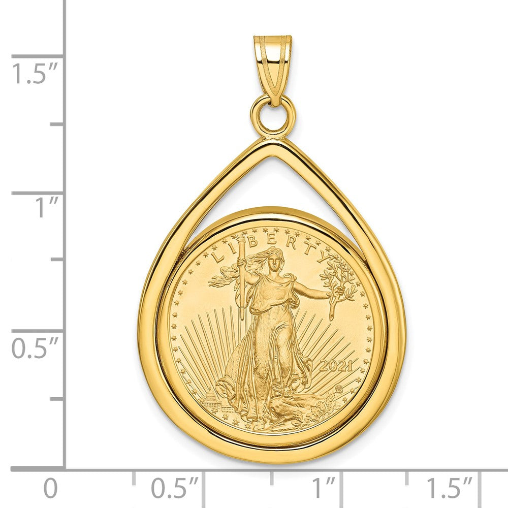 14K Yellow Gold Wideband Distinguished Coin Jewelry Polished Lightweight Teardrop Mounted 1/4Oz American Eagle Prong Bezel Pendant