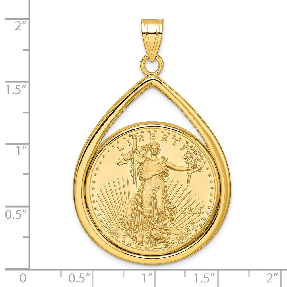 14K Yellow Gold Wideband Distinguished Coin Jewelry Polished Lightweight Teardrop Mounted 1/2Oz American Eagle Prong Bezel Pendant