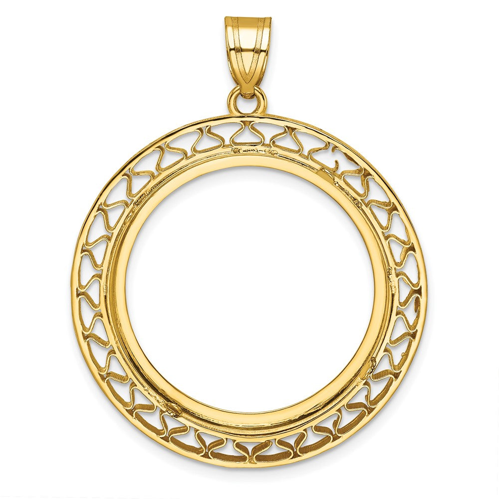14K Yellow Gold Wideband Distinguished Coin Jewelry Polished And Diamond-Cut Fancy Wire 27.0mm Prong Bezel Pendant