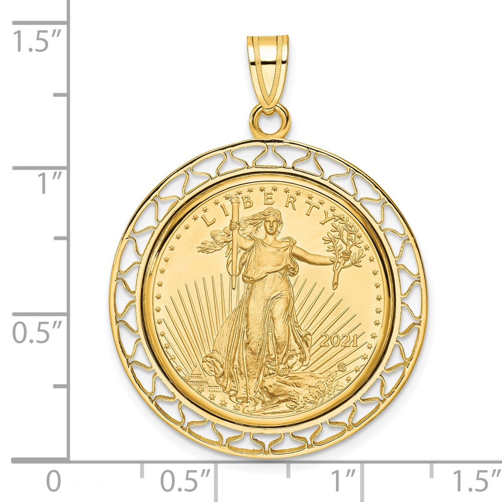 14K Yellow Gold Wideband Distinguished Coin Jewelry Polished Fancy Wire Mounted 1/4Oz American Eagle Prong Bezel Pendant