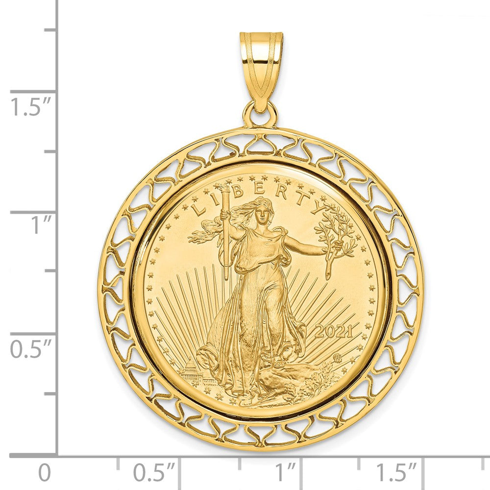 14K Yellow Gold Wideband Distinguished Coin Jewelry Polished Fancy Wire Mounted 1/2Oz American Eagle Prong Bezel Pendant