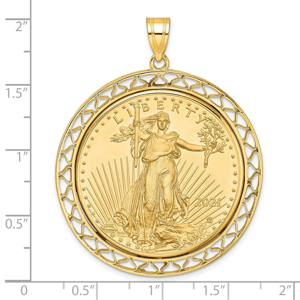 14K Yellow Gold Wideband Distinguished Coin Jewelry Polished Fancy Wire Mounted 1Oz American Eagle Prong Bezel Pendant