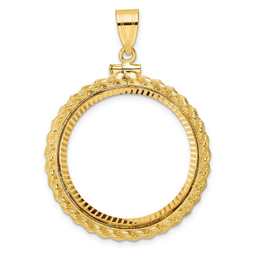 14K Yellow Gold Wideband Distinguished Coin Jewelry Polished And Diamond-Cut Casted Rope 27mm X 2.35mm Screw Top Bezel Pendant