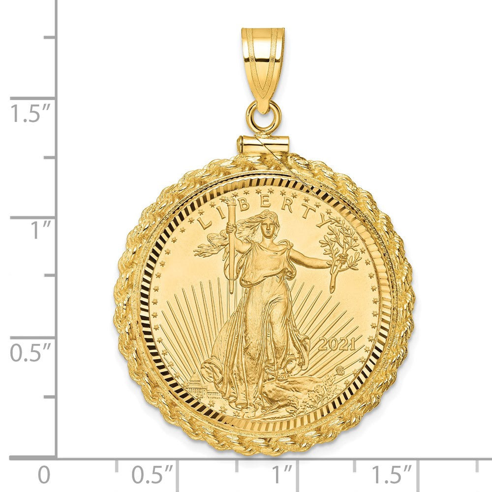 14K Yellow Gold Wideband Distinguished Coin Jewelry 14Ky Diamond-Cut Casted Rope Screw Top Mounted 1/2Oz American Eagle Bezel Pendant
