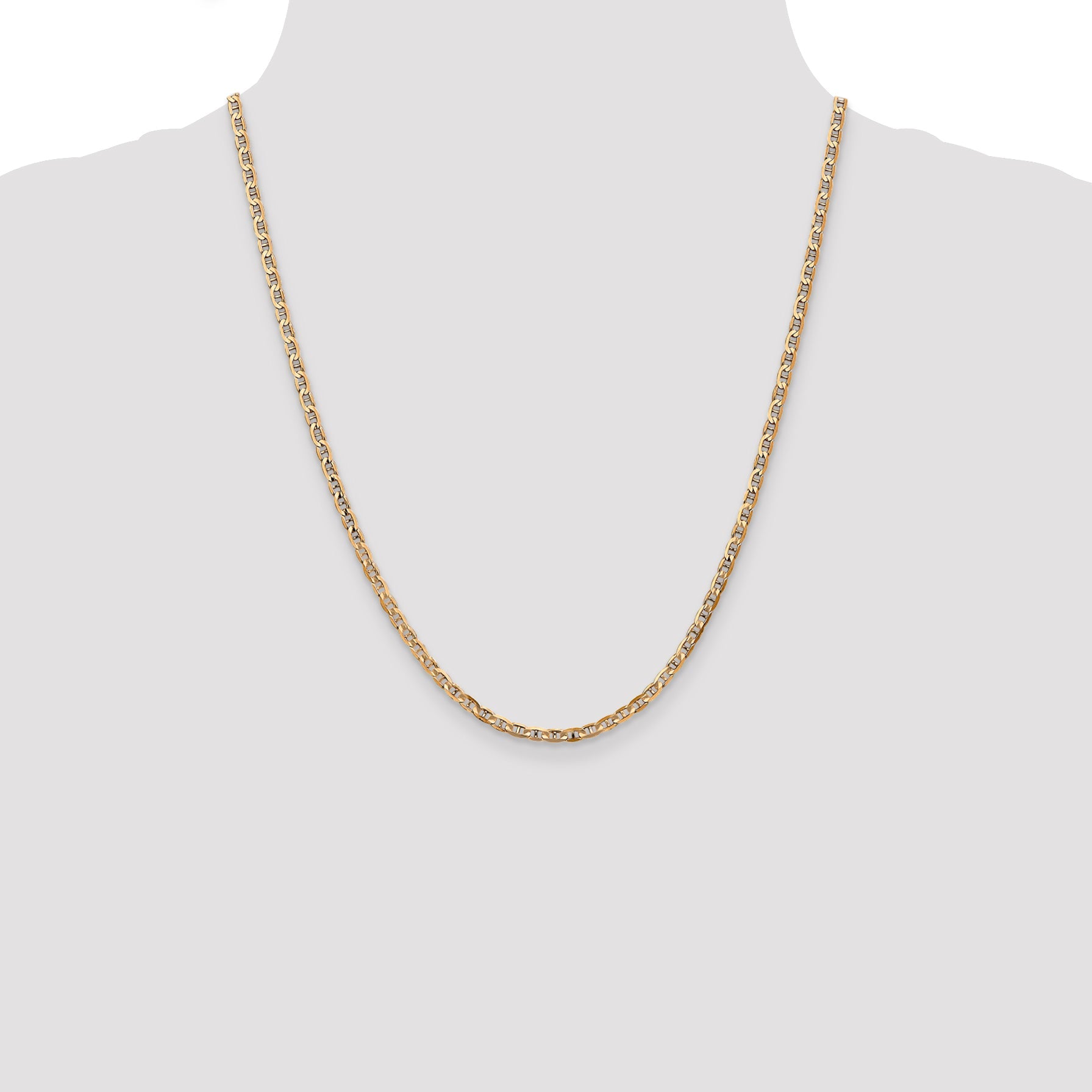 14K Yellow Gold 22 Inch 3mm Concave Anchor With Lobster Clasp Chain Necklace