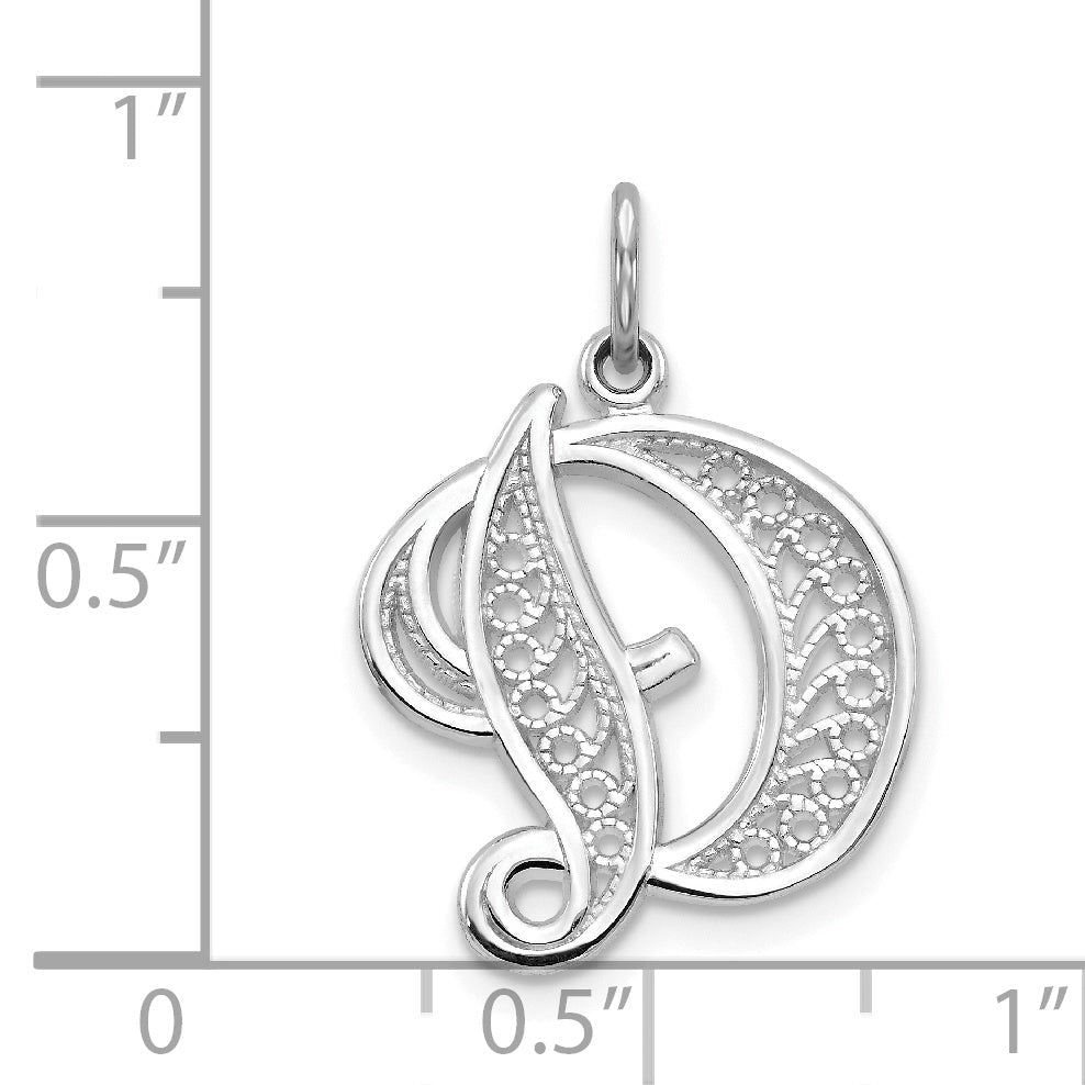 10K White Gold 10Kw Filigree Initial D Pendant