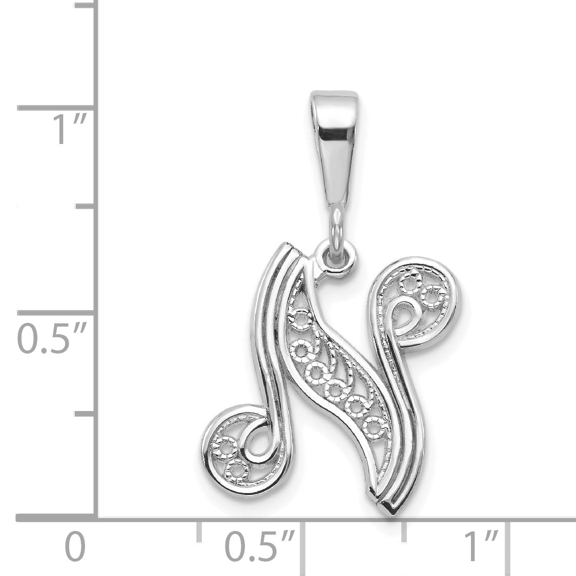 10K White Gold 10Kw Filigree Initial N Pendant
