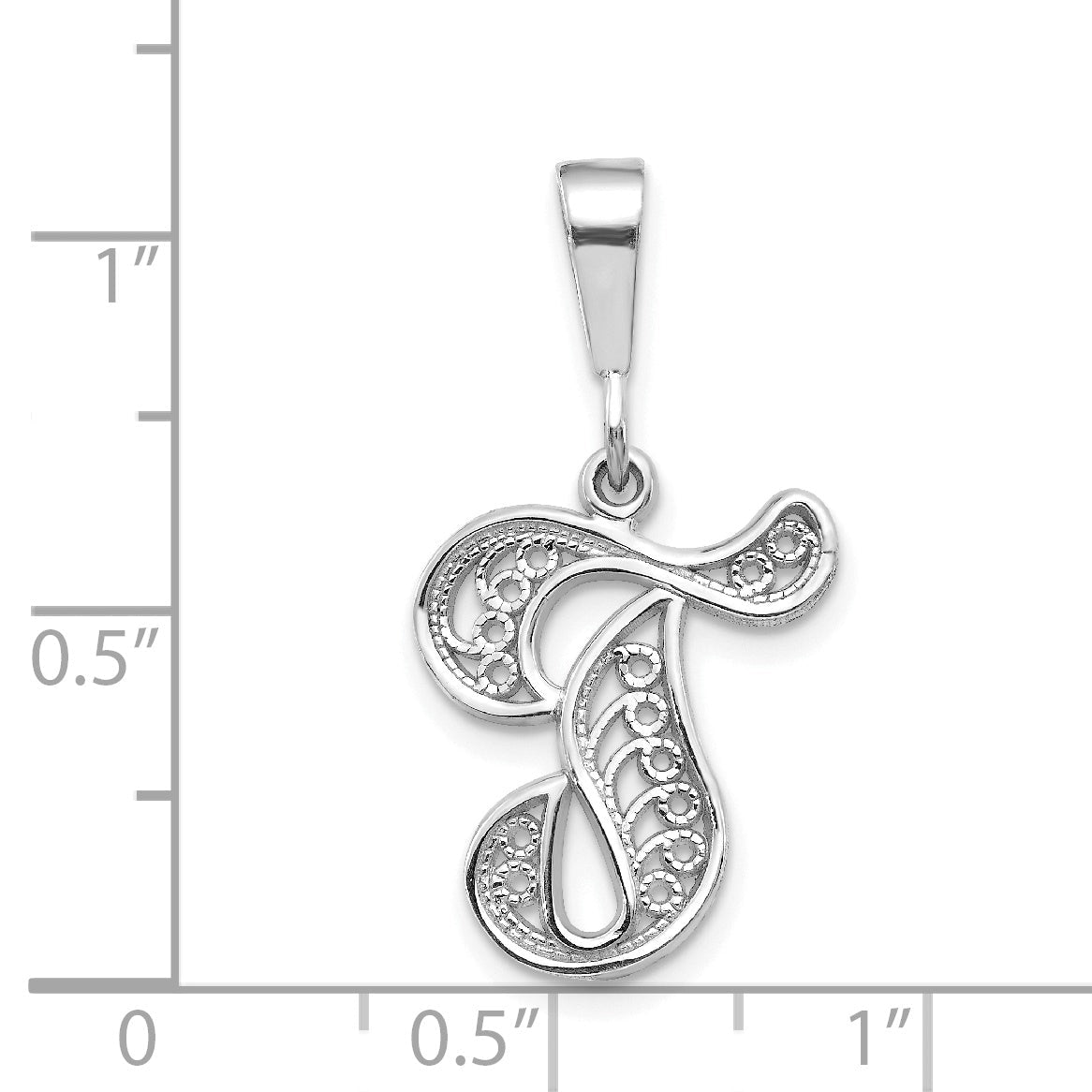 10K White Gold 10Kw Filigree Initial T Pendant