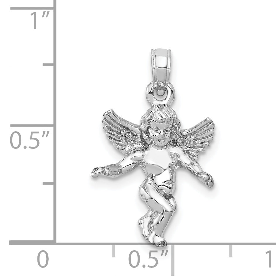 14K White Gold 3D Polished Solid Angel Pendant