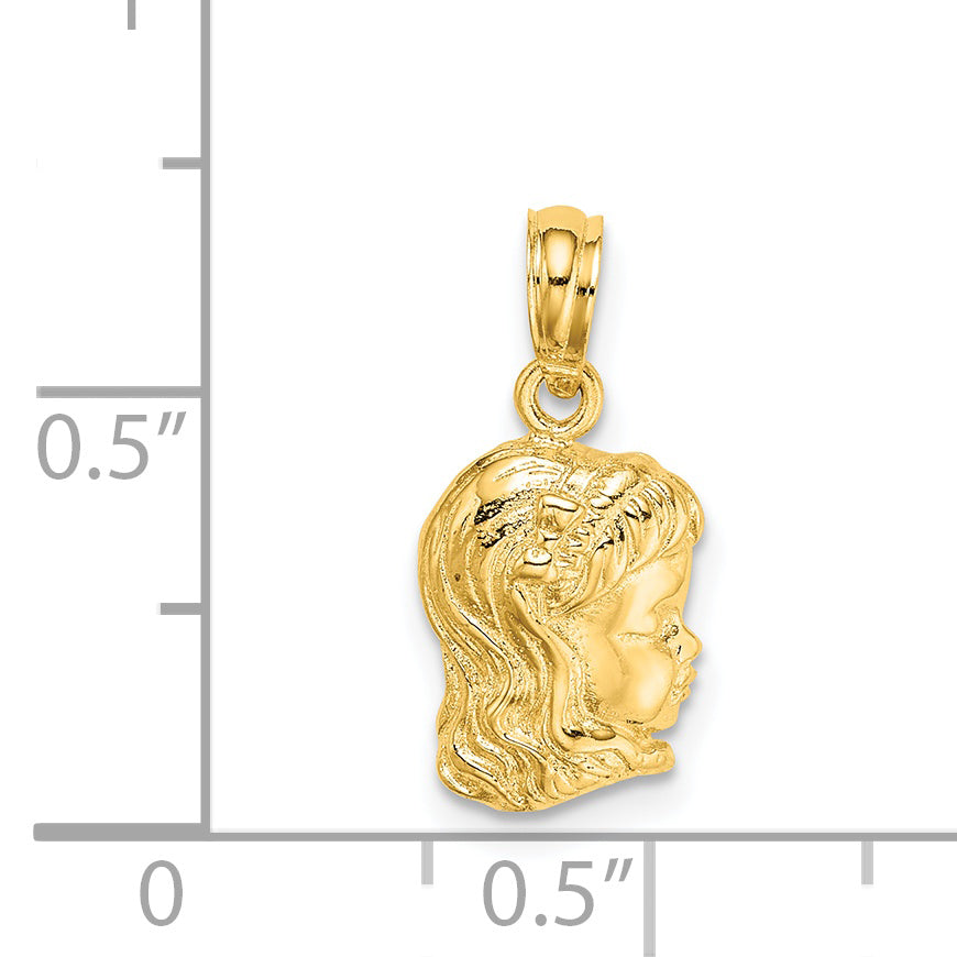 14K Yellow Gold Girl Head Charm