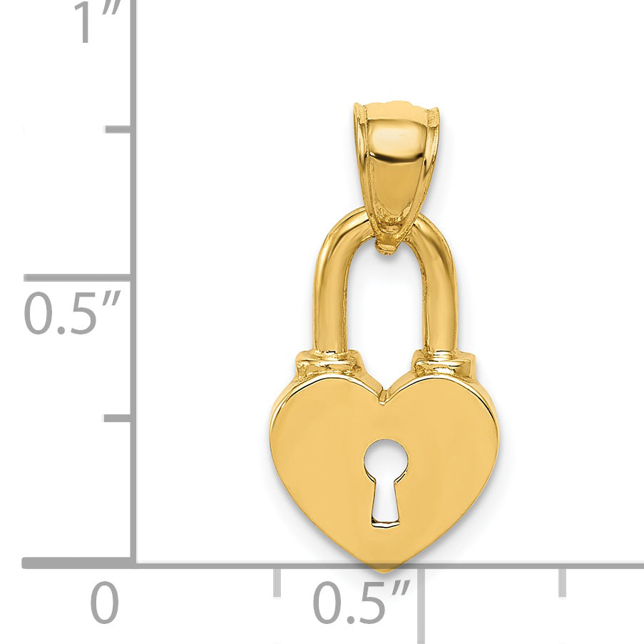 14K Yellow Gold Polished Heart Lock Charm