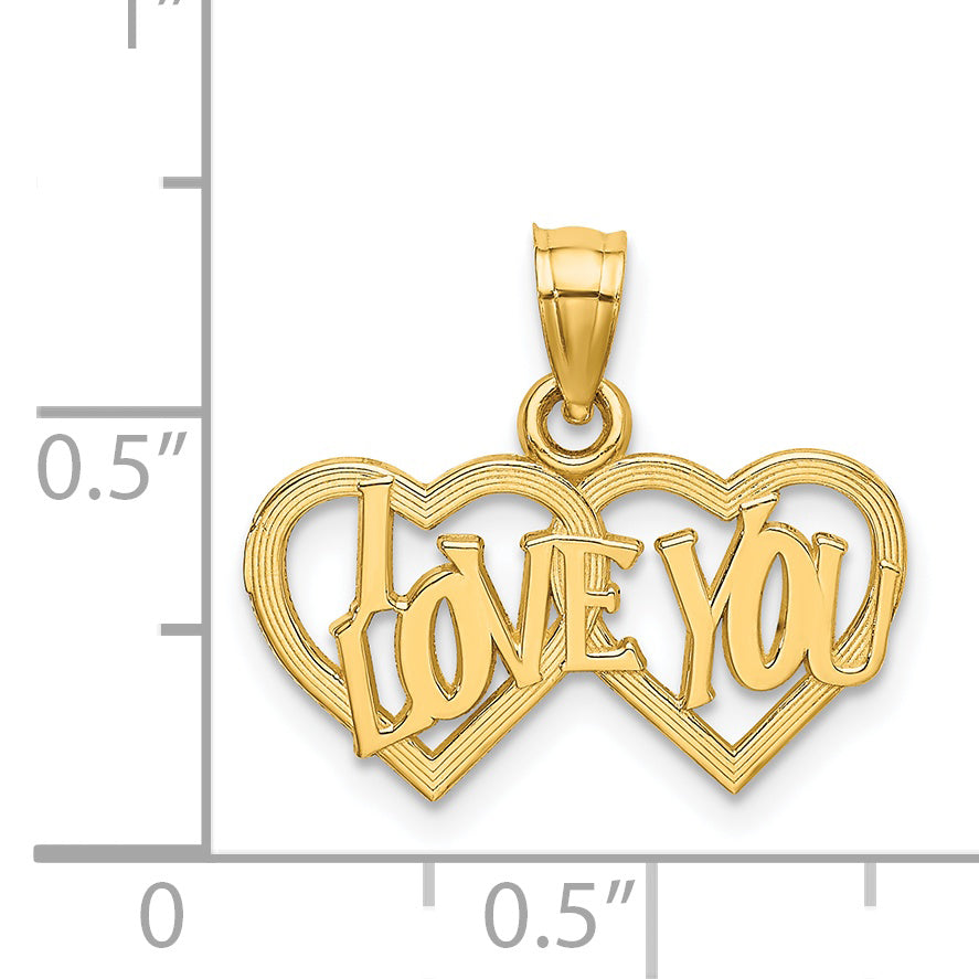 14K Yellow Gold I Love You Double Heart Charm