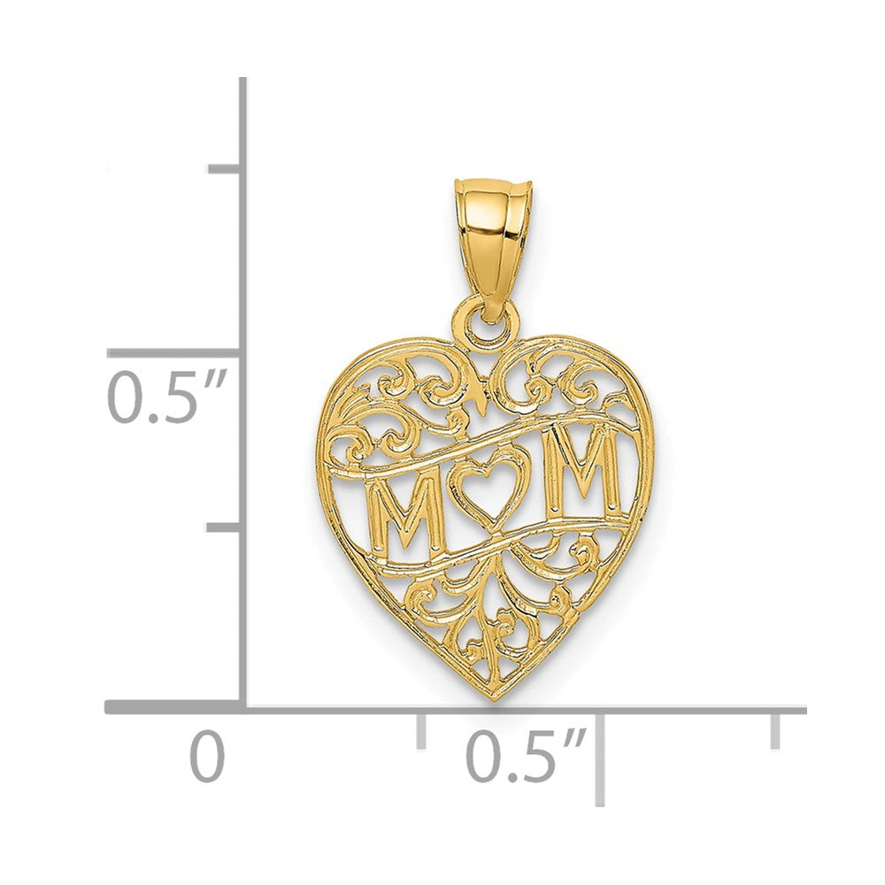 14K Yellow Gold Mom In Heart Charm