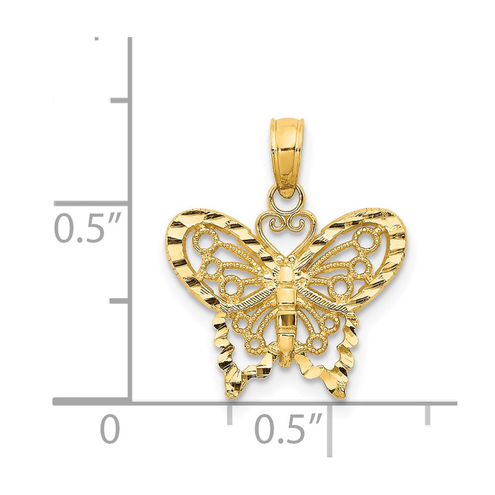 14K Yellow Gold Diamond-Cut Butterfly Pendant