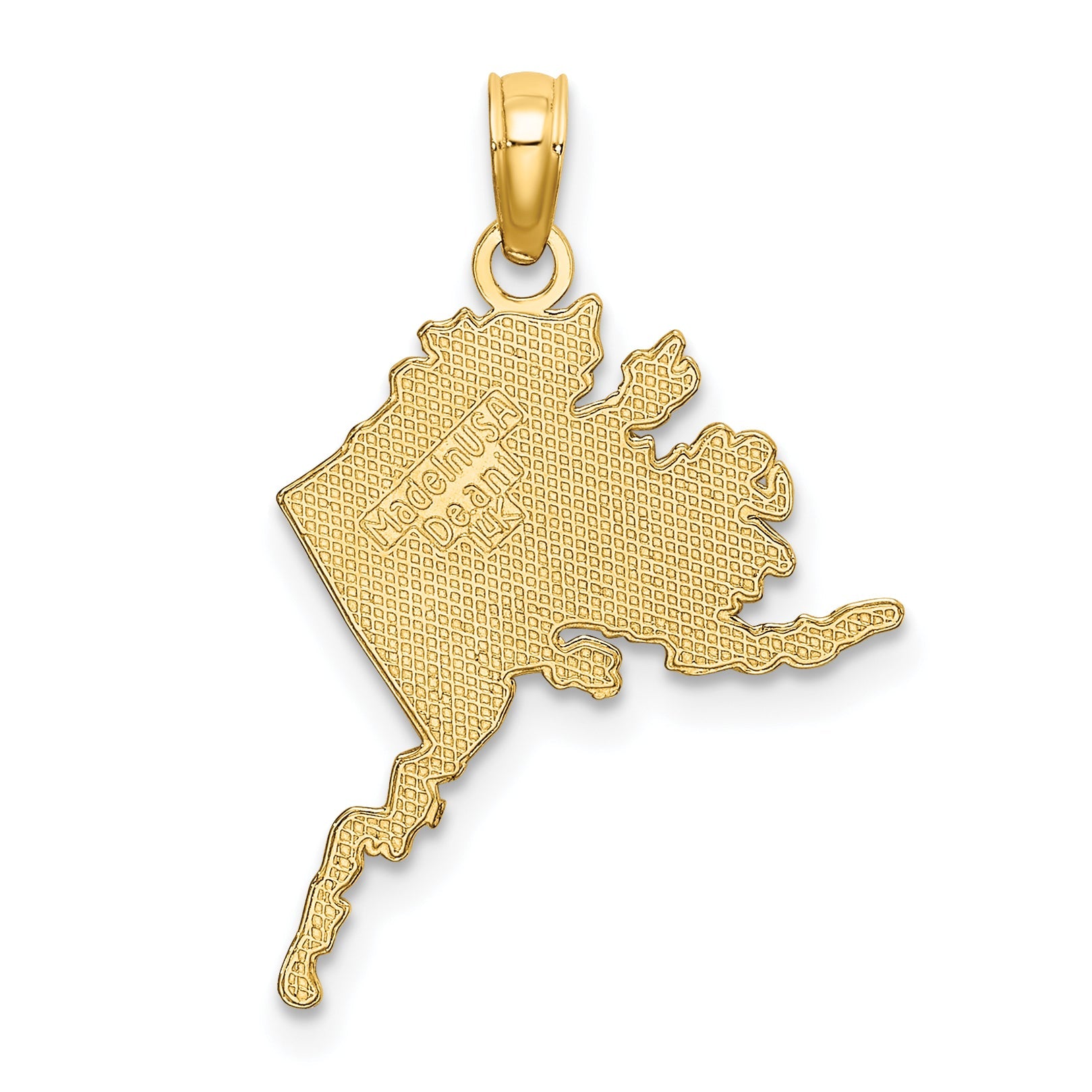 14K Yellow Gold Polished/Textured Alaska Map Charm