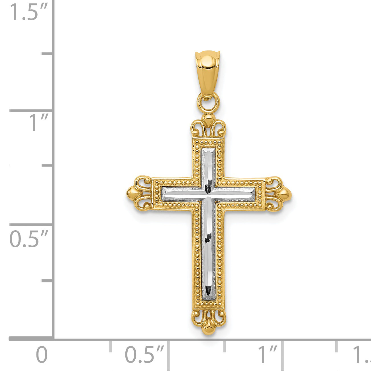 14K Yellow & Rhodium W/Rhodium Diamond Cut Cross Pendant