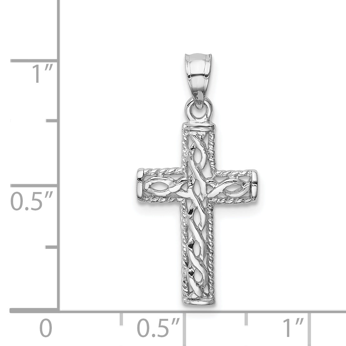 14K White Gold Polished Braided Cross Pendant