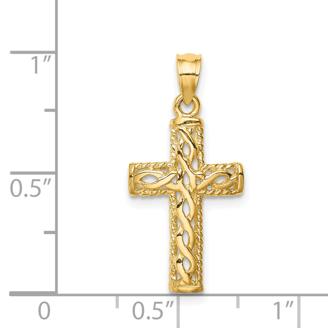 14K Yellow Gold Polished Braided Cross Pendant