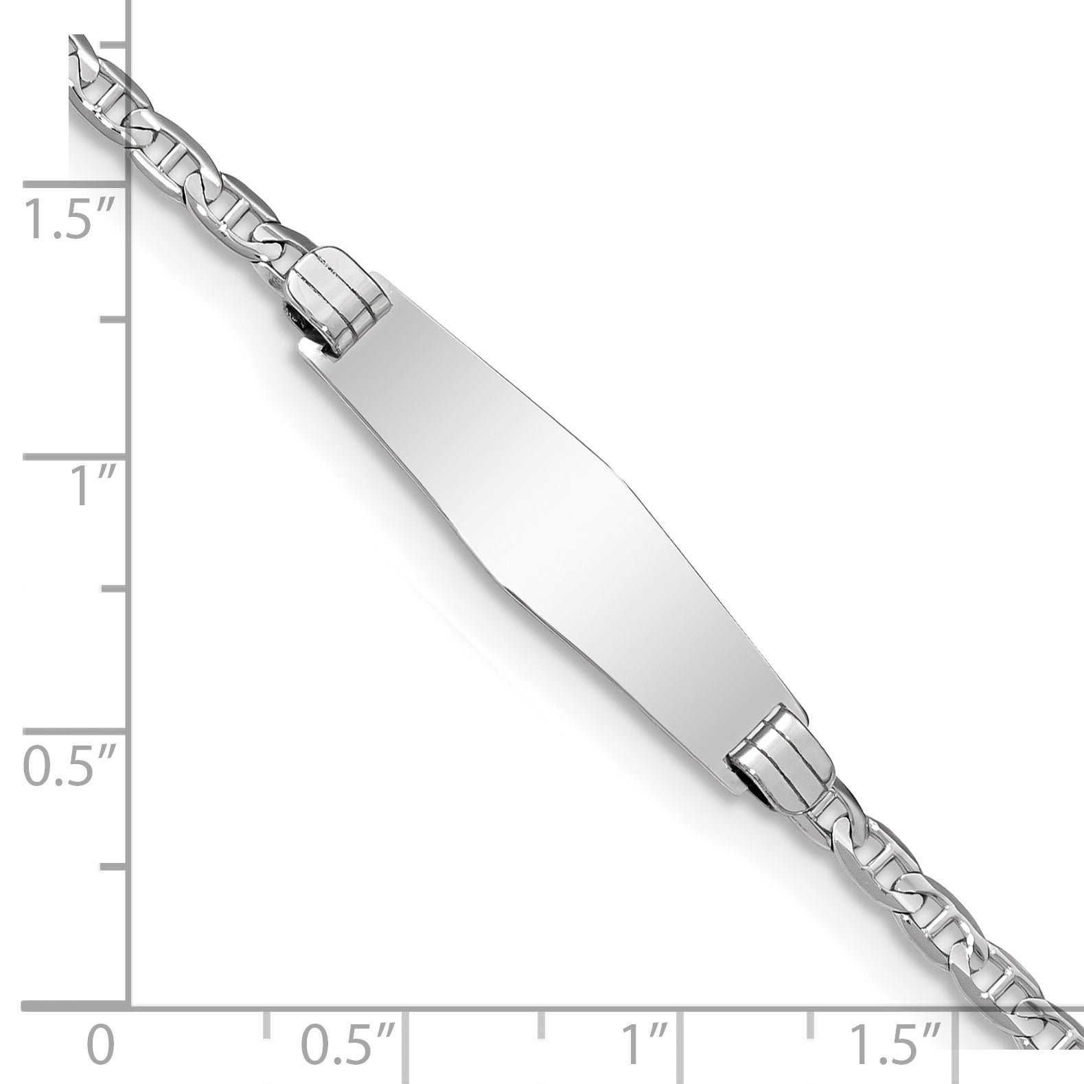 7 Inch 14K Wg Semi-Solid Soft Diamond Shape Anchor Link Id Bracelet