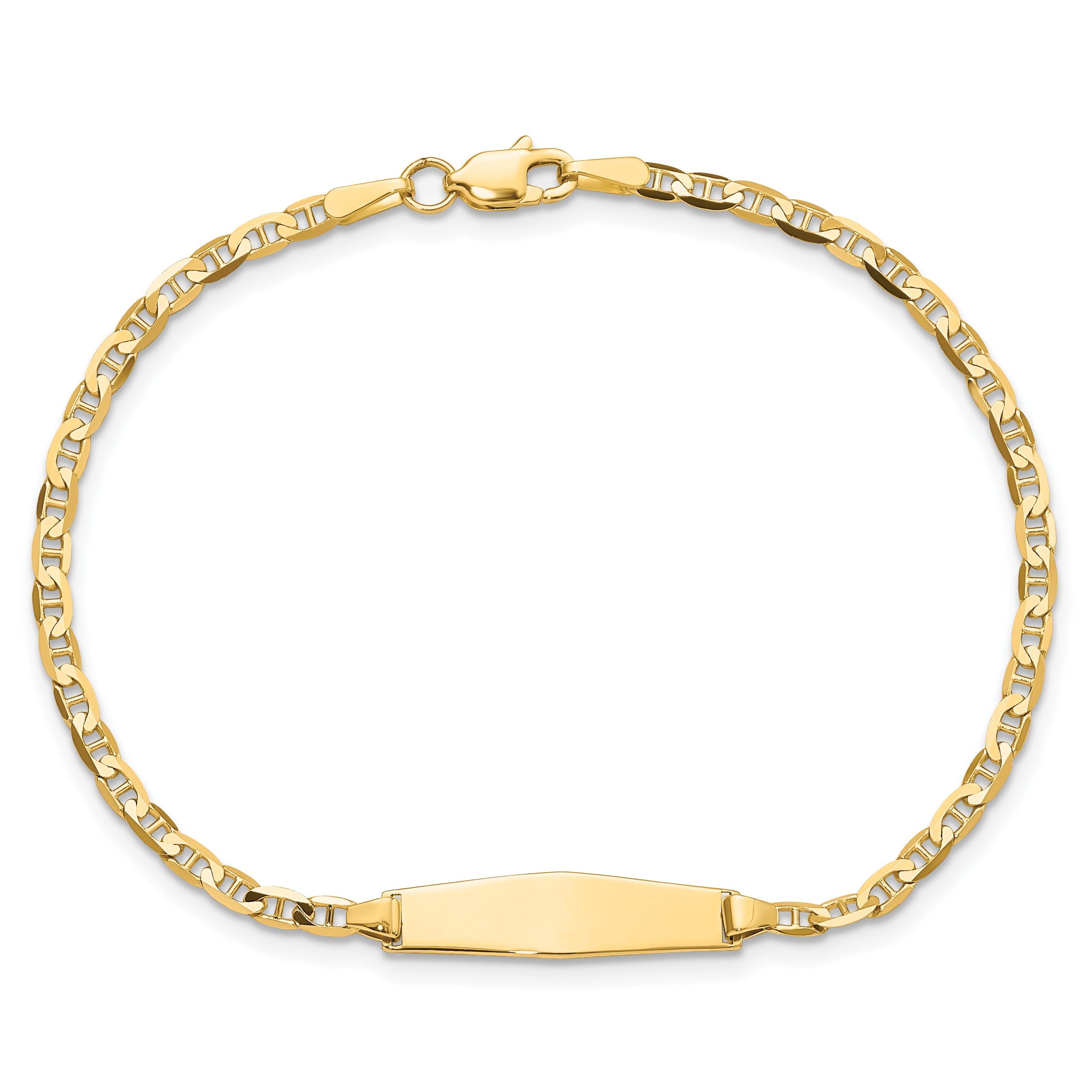 14K Yellow Gold Polished Semi Solid Chain/Solid Plate Anchor Link Soft Diamond Shape 19.5X5.5mm 7 Inch Id Bracelet