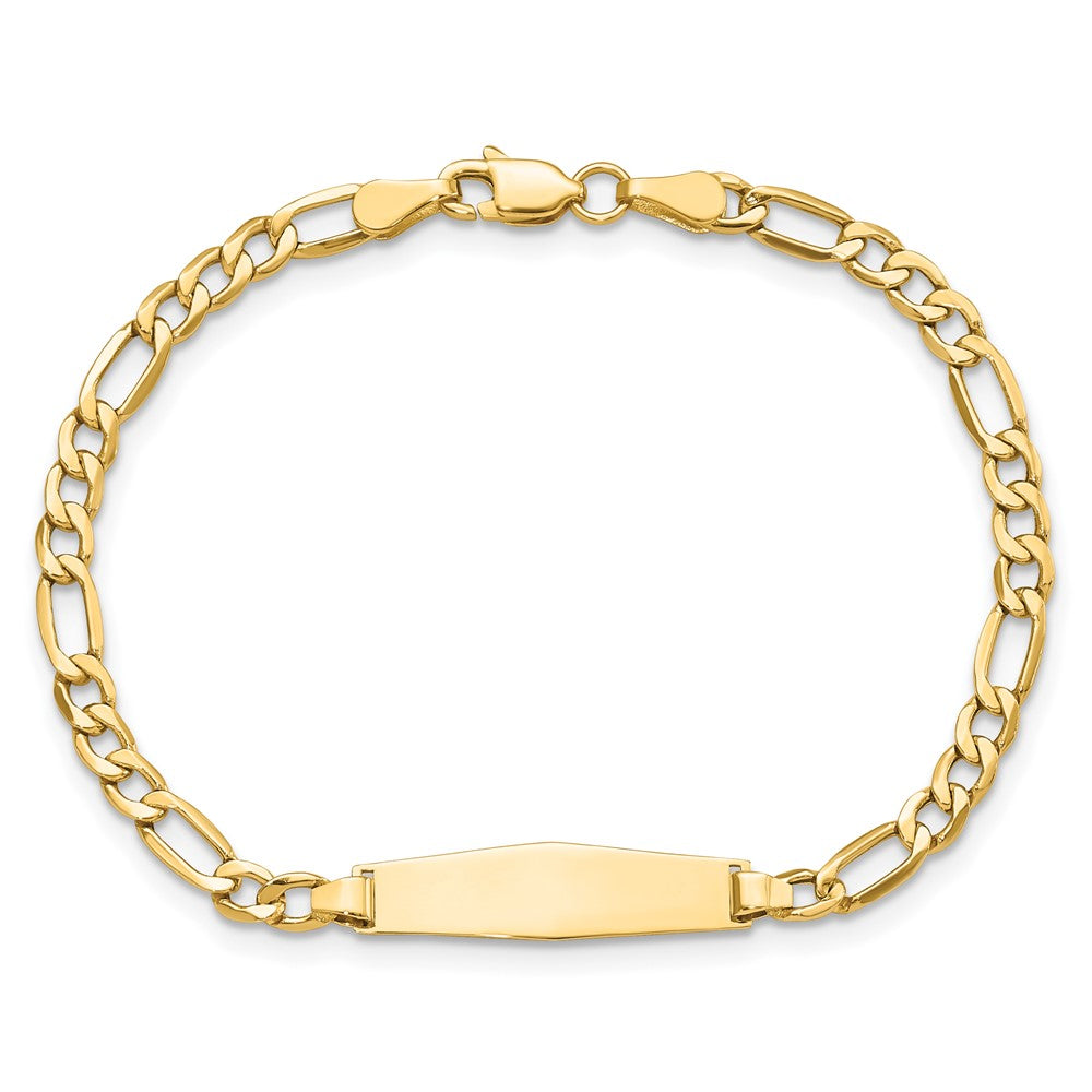 14K Yellow Gold Polished Semi Solid Chain/Solid Plate Figaro Link Soft Diamond Shape 19.5X5.5mm 6 Inch Baby/Child Id Bracelet