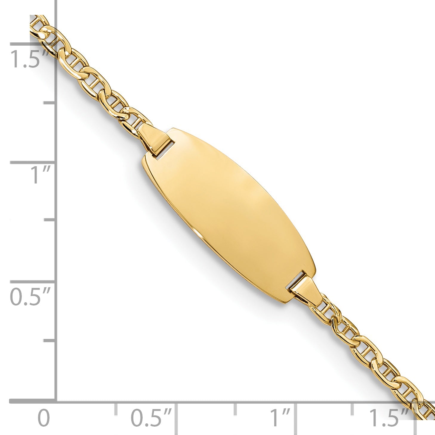 14K Yellow Gold Polished Semi Solid Chain/Solid Plate Anchor Link Oval 18.5X8.5mm 6 Inch Baby/Child Id Bracelet