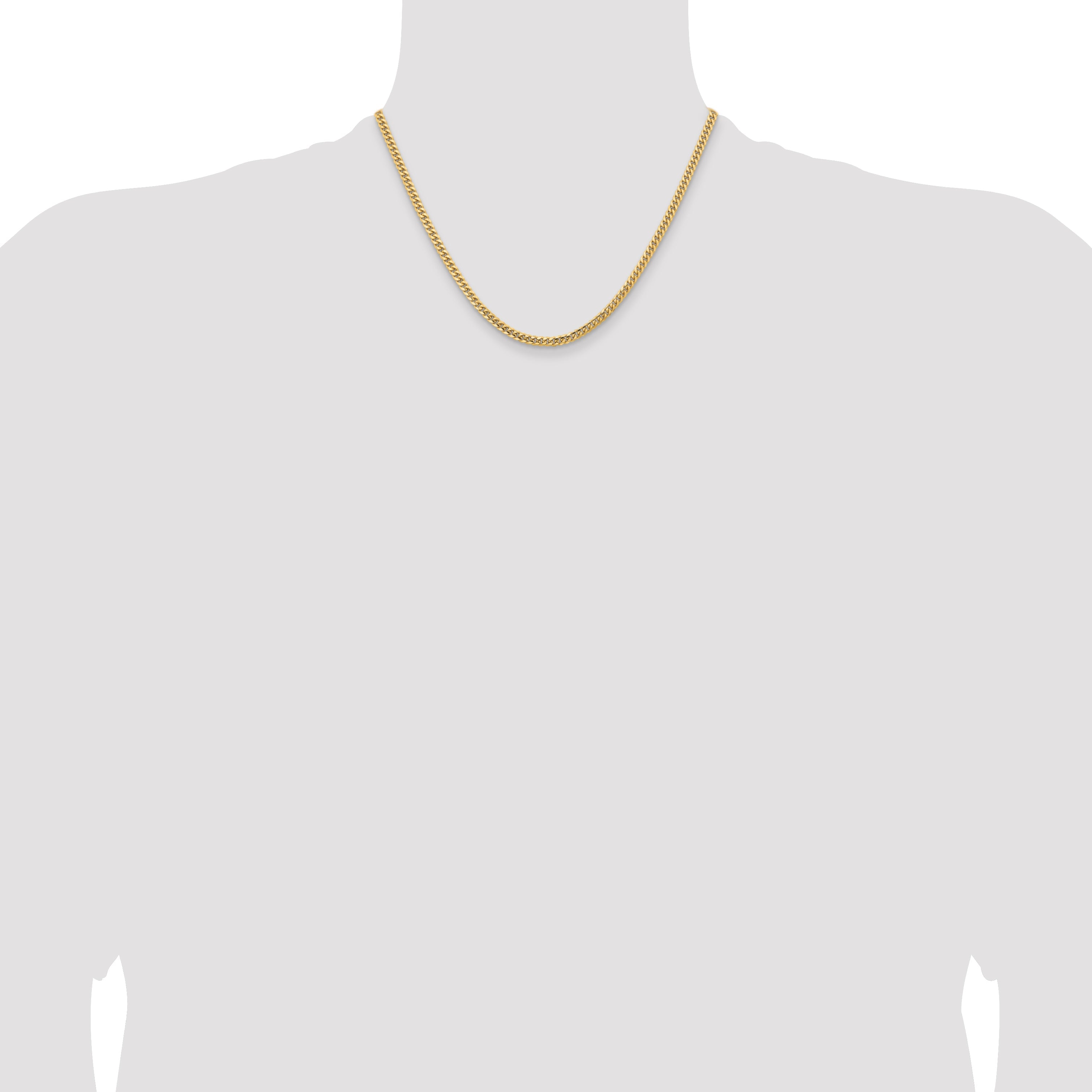 14K Yellow Gold 18 Inch 3.5mm Solid Miami Cuban Link With Lobster Clasp Chain Necklace